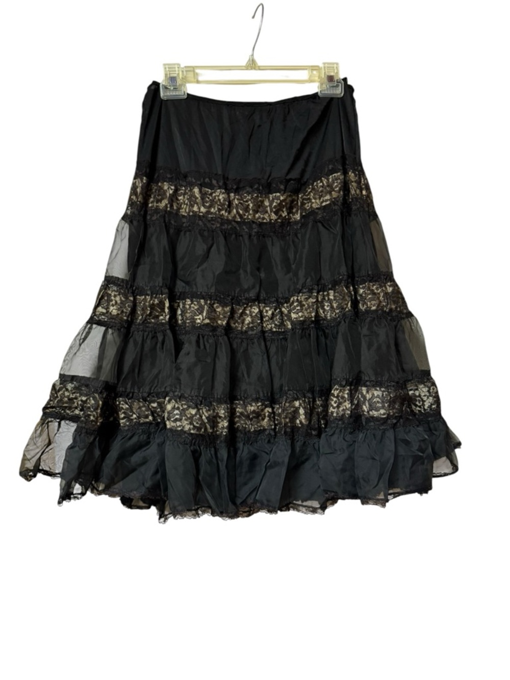 Vintage Francine Black Lace-Trim Tiered A-Line Lingerie Skirt